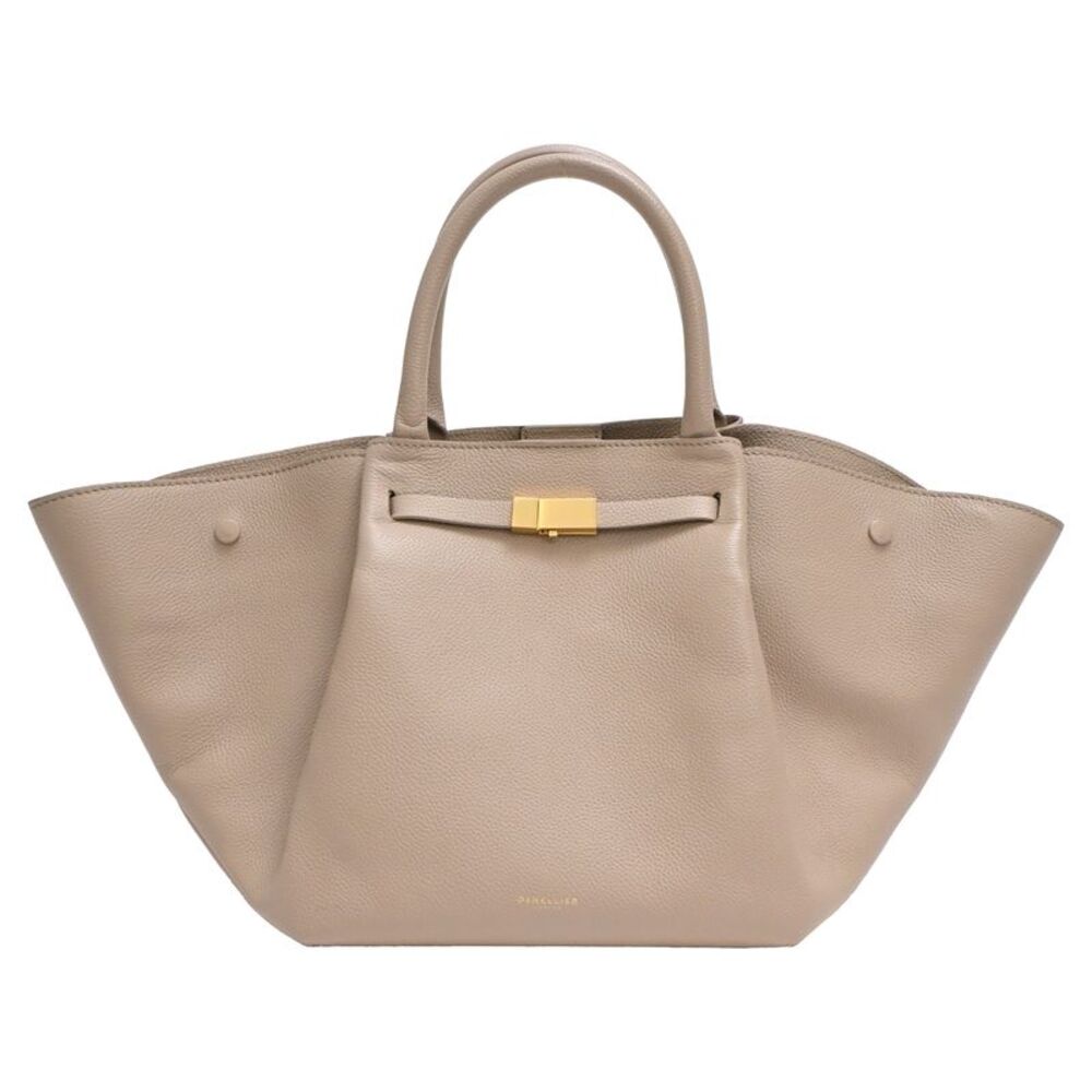 Demellier The New York Midi Tote Bag in Beige Calf Leather